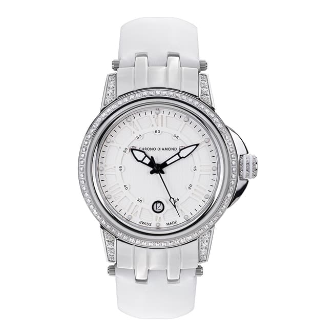Chrono Diamond Women's White / Silver Leather Dionne Watch 43mm