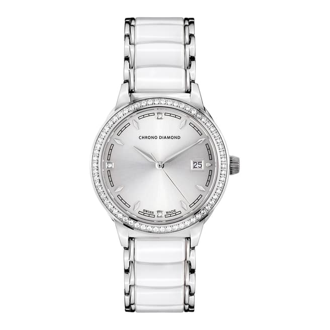Chrono Diamond Women's White / Silver Ceramic Thyrsa Watch 34mm