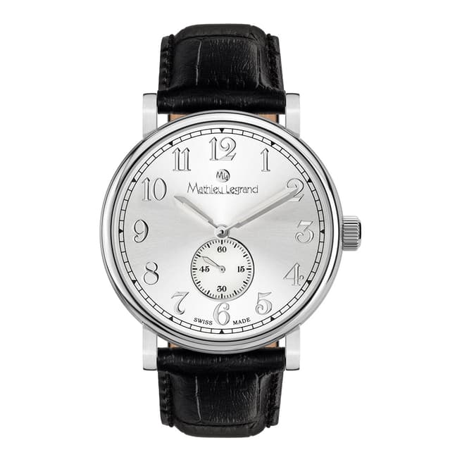 Mathieu Legrand Men's Black / Silver Classic Leather Strap Watch 42mm