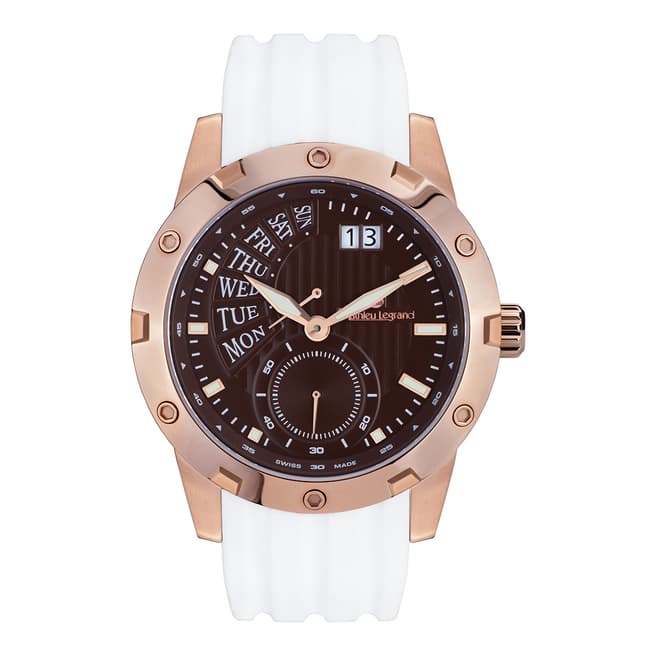 Mathieu Legrand Men's White / Rose Gold Silicone Watch 47mm
