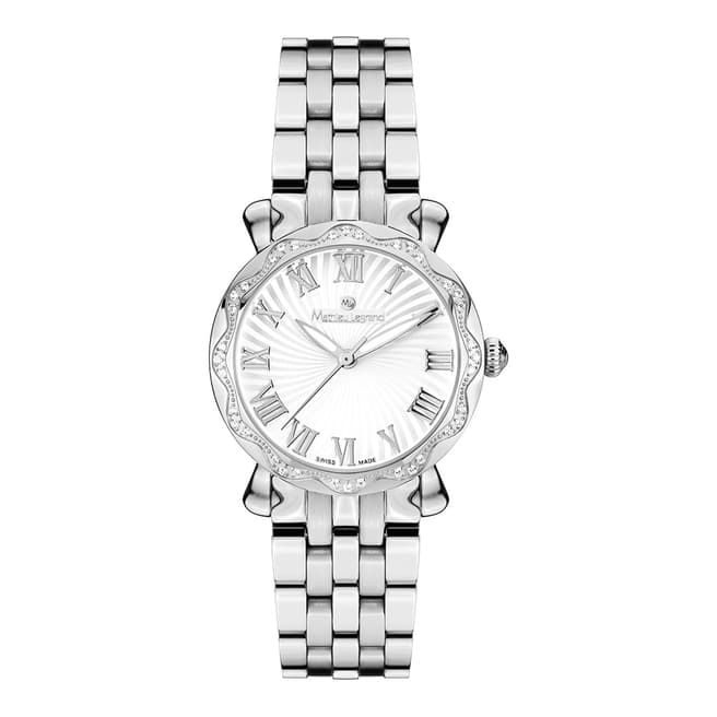 Mathieu Legrand Women's Silver Zirconia Crystal Bezel Watch 30mm