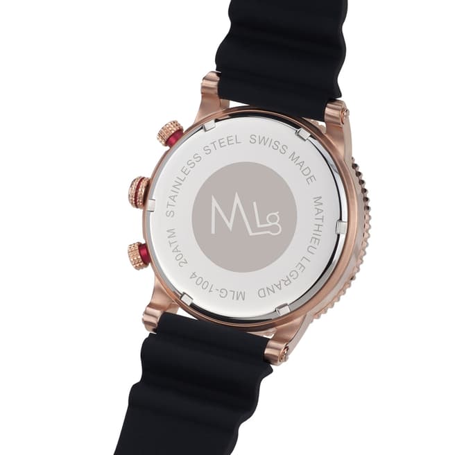 Mathieu Legrand Men's Black / Rose Gold Silicone Strap Watch 45mm