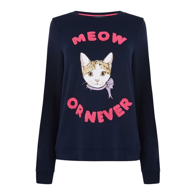 Oasis Navy Meow Or Never Sweat Top