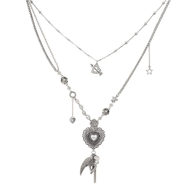 BiBi Bijoux Silver Heart Pendant Crystal Necklace 