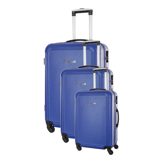 Platinium Set of Three Blue Walsall Suitcases S/M/L