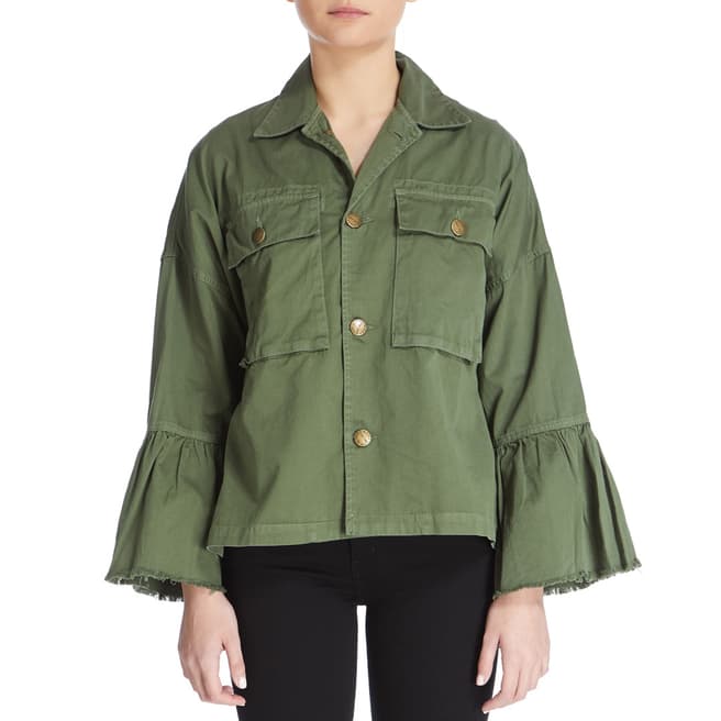 Current Elliott Army Green Ruffle Cotton Military Jacket