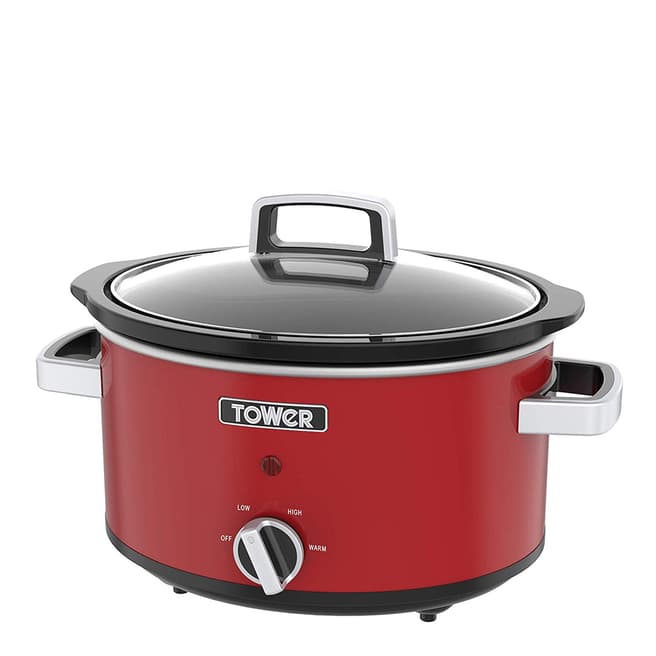 Tower Metallic Red Slow Cooker with Tempered Glass Lid