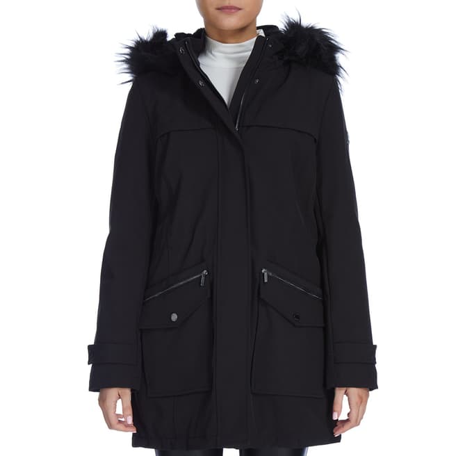 DKNY Black Faux Fur Trim Coat 