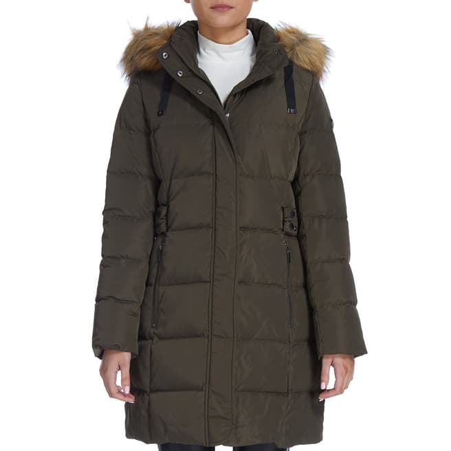 DKNY Khaki Down Side Tab Quilted Coat
