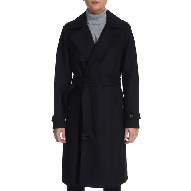 DKNY Black Wool Wrap Trench Coat 