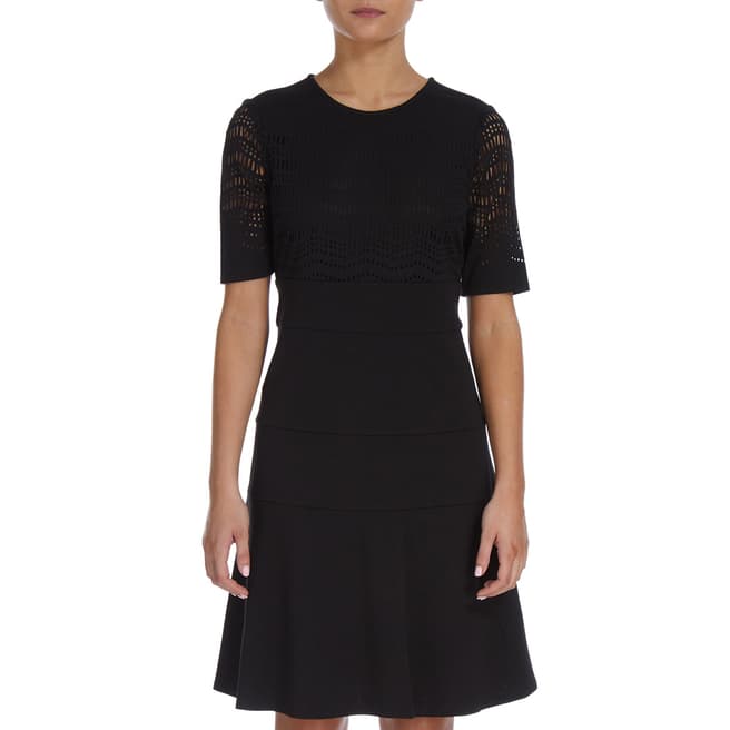 DKNY Black Fit And Flare Laser Cut Dress 