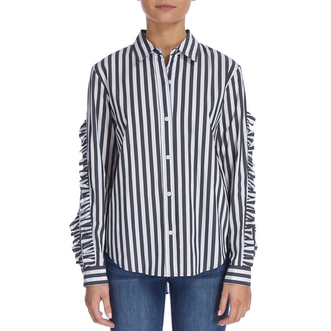 DKNY Black and White Striped Frill Shirt