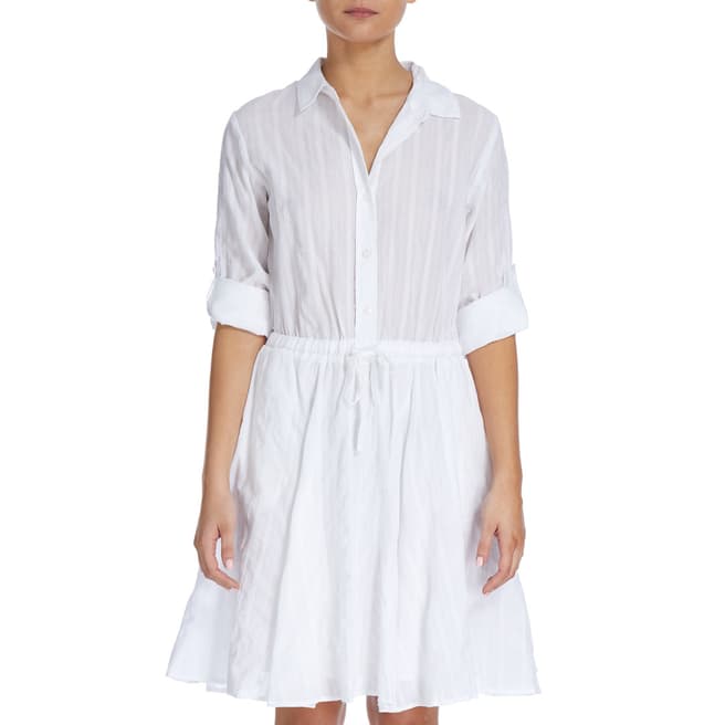 DKNY White Textured Stripe Cotton Dress