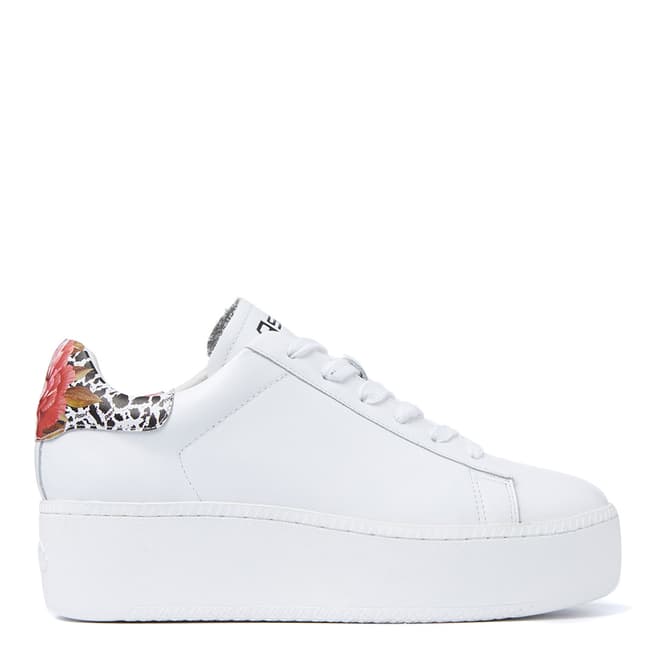 ASH White Flower Nappa Platform Sneaker
