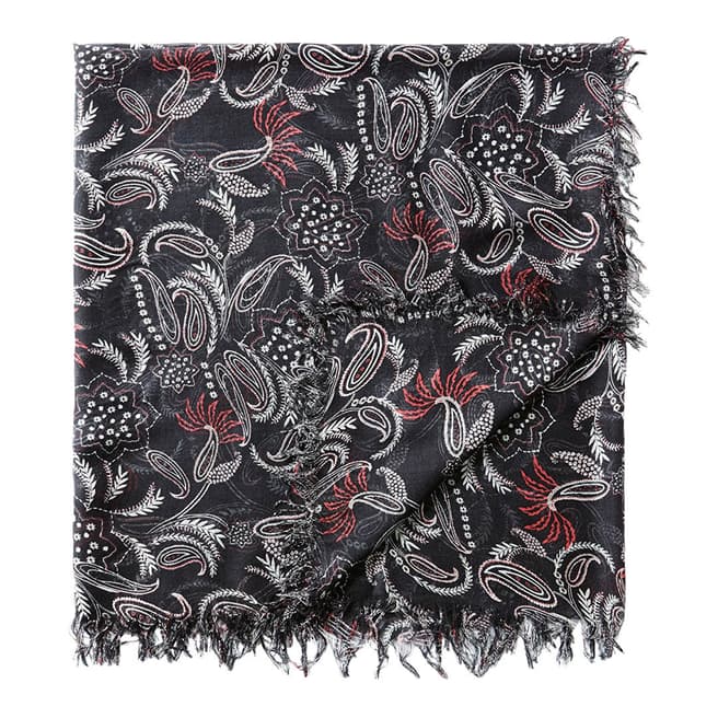Pure Collection Black Paisley Print Ultra Soft Printed Scarf