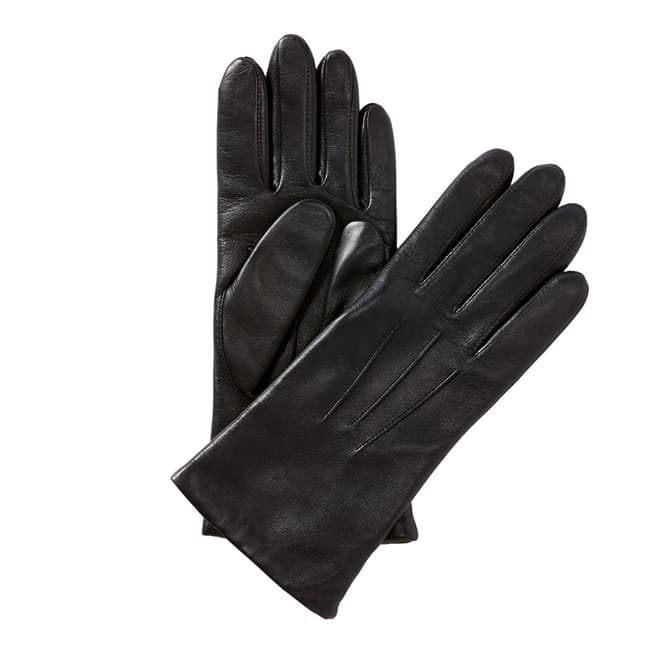 Pure Collection Black Leather Gloves with Cashmere Lining
