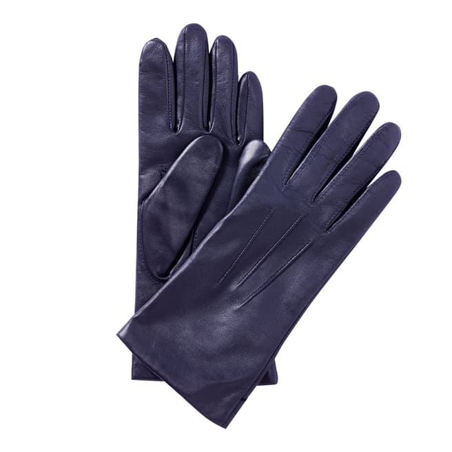 Pure Collection Navy Leather Gloves with Cashmere Lining