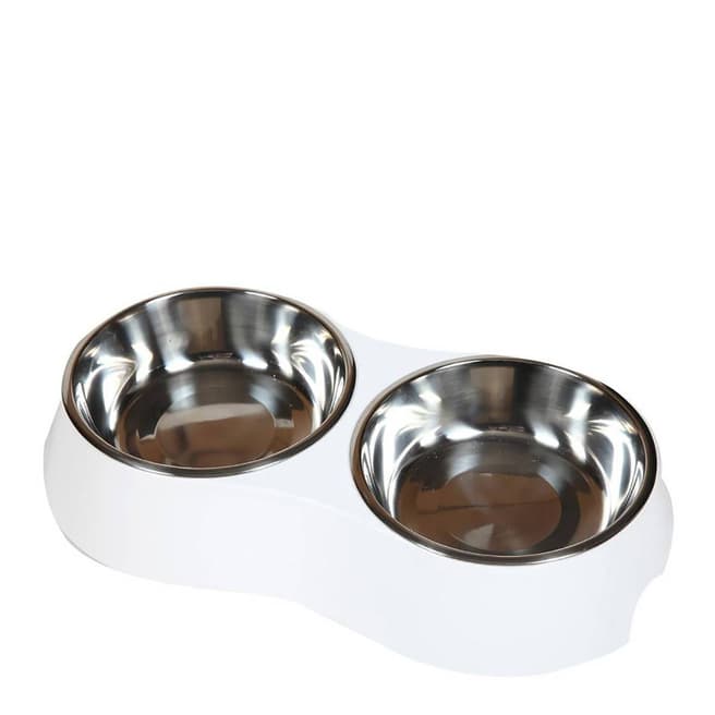 Hounds White Twin Melamine/Stainless Steel Bowls