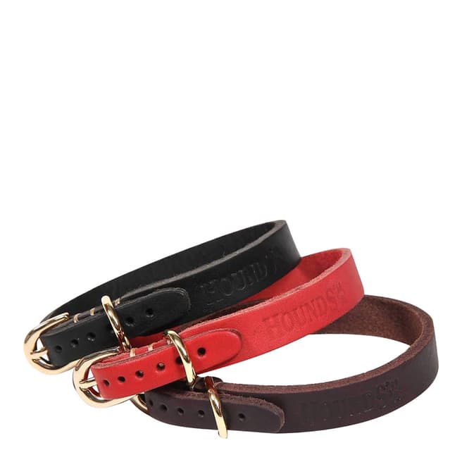 Hounds Black Leather Puppy Collar, 35x1.5cm