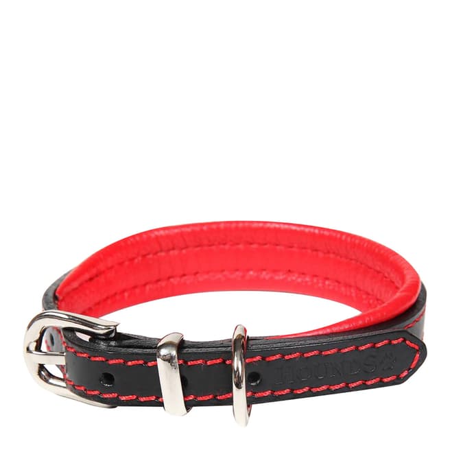 Hounds Black/Red Contrast Leather Collar, 55x2.5cm