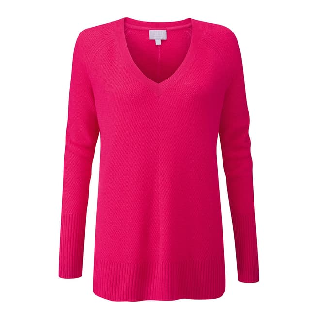 Pure Collection Raspberry Gassato Lofty Textured V Neck Sweater