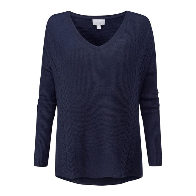 Pure Collection Navy Gassato Cable V Neck Jumper