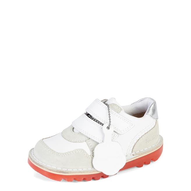 Kickers Boys White & Red Glow Up Leather Shoe