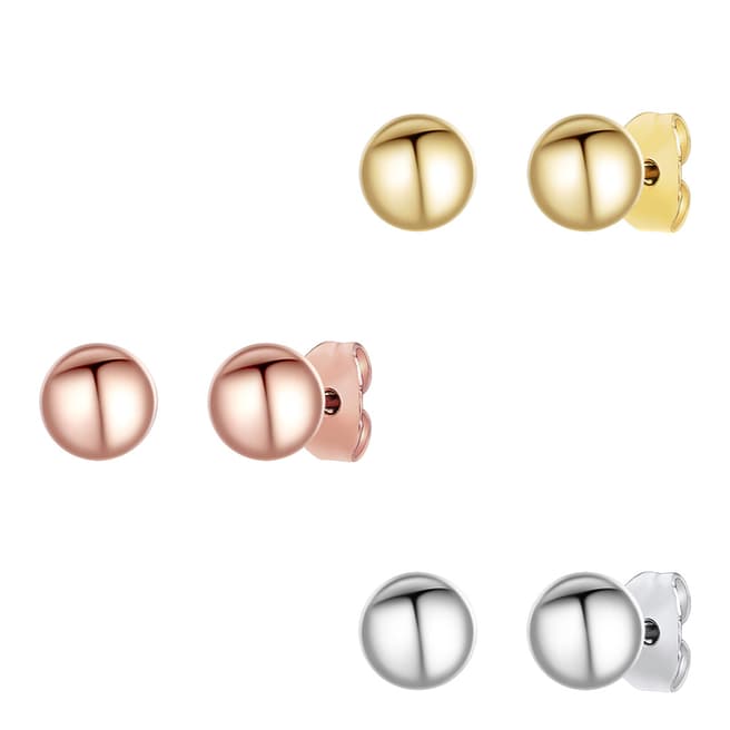 Tassioni Silver/ Rose Gold/Yellow Gold Set of  Stud Earrings