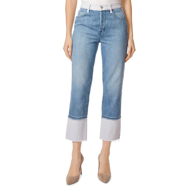 J Brand Blue/Off White Wynne Straight Jeans