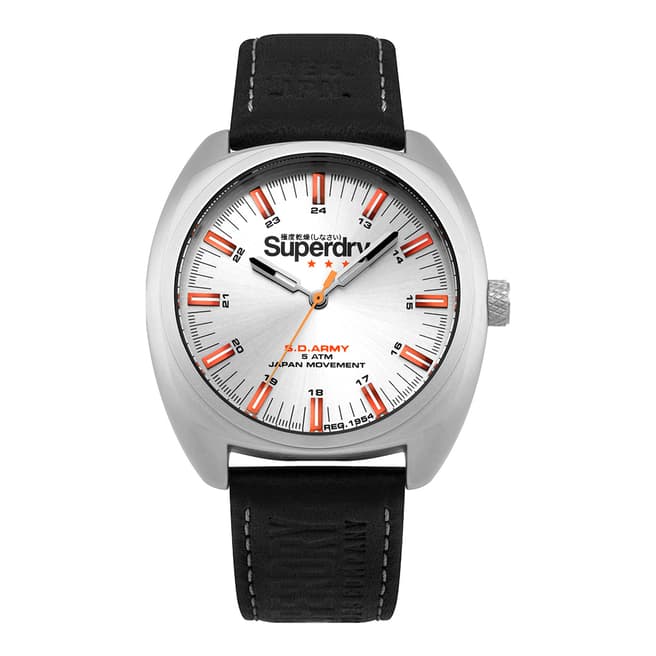 Superdry Black Leather  Strap Watch