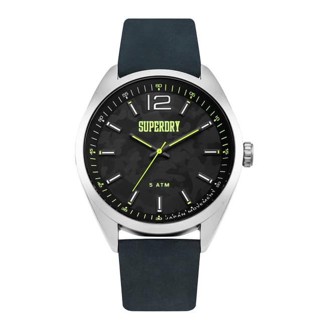 Superdry Black Leather Strap Watch