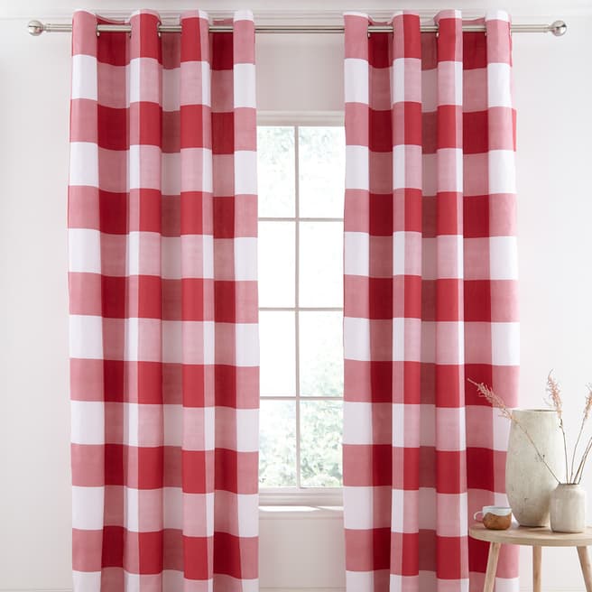 Catherine Lansfield Boston Check 168x183cm Curtains, Red