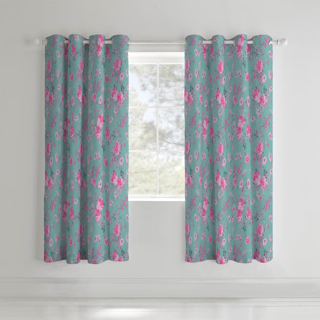 Catherine Lansfield Hexagon Floral 168x183cm Curtains, Teal