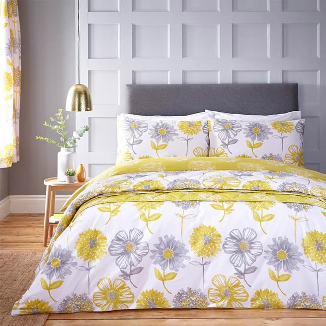 Catherine Lansfield Banbury Floral Double Duvet Cover Set, Yellow