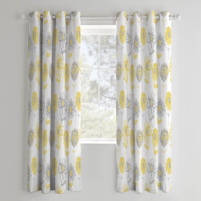 Catherine Lansfield Banbury Floral 168x183cm Curtains, Yellow