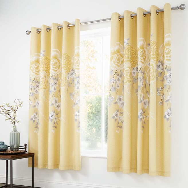Catherine Lansfield Oriental Blossom 168x183cm Curtains Yellow