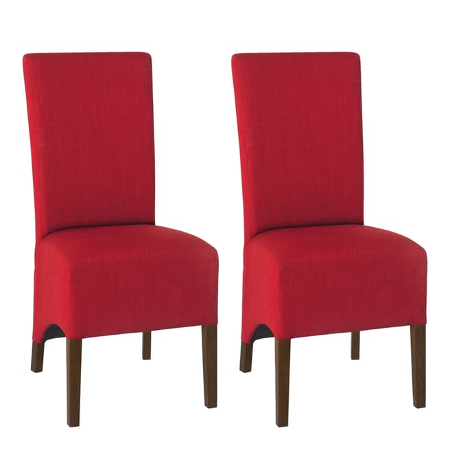 Bentley Designs Nina Walnut Wing Back Pair Of Chairs - Red Fabric