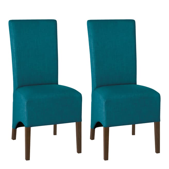 Bentley Designs Nina Walnut Wing Back Pair Of Chairs - Teal Fabric