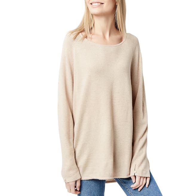 Manode Beige Round Neck Wool and Cashmere Blend Relaxed Fit Jumper