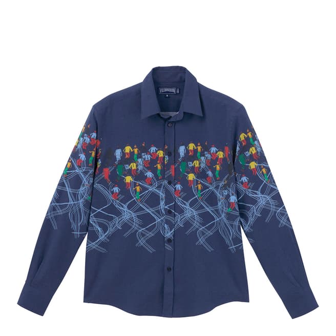 Vilebrequin Navy Blue Ski Print Cotton Shirt