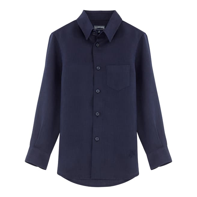 Vilebrequin Boy's Navy Blue Solid Linen Shirt