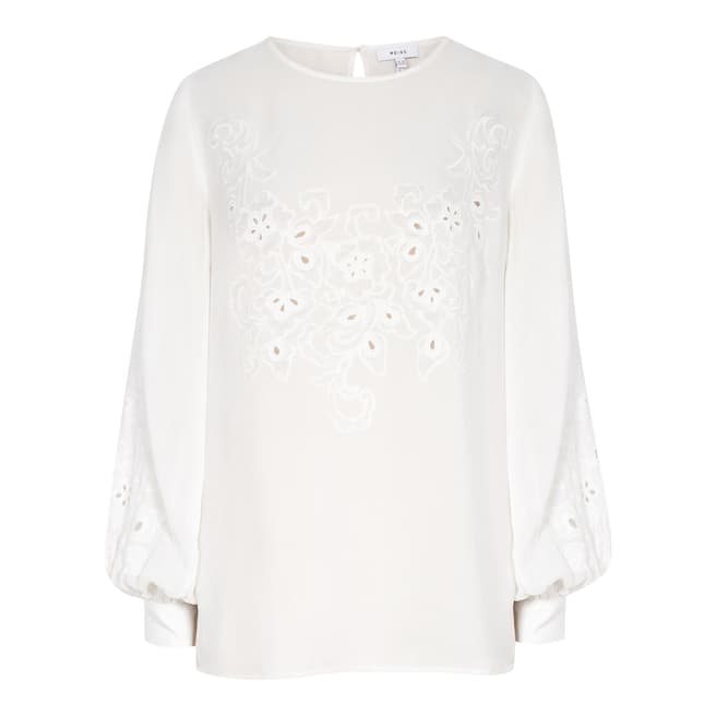 Reiss White Pansy Floral Embroidered Blouse