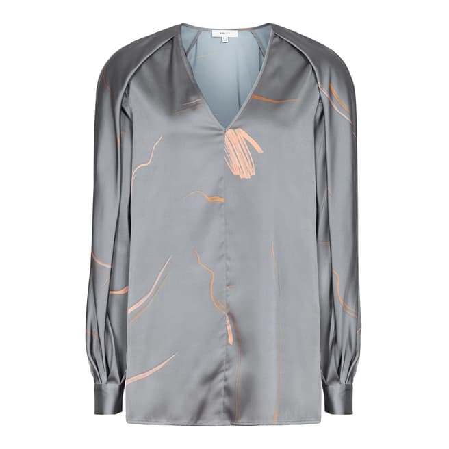 Reiss Grey Pippy Abstract Printed Blouse