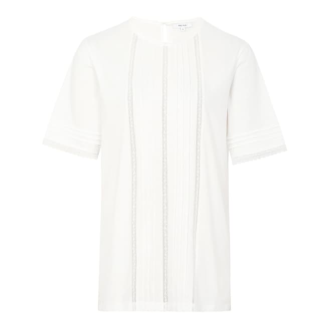 Reiss White Ada Lace Insert Cotton T-Shirt