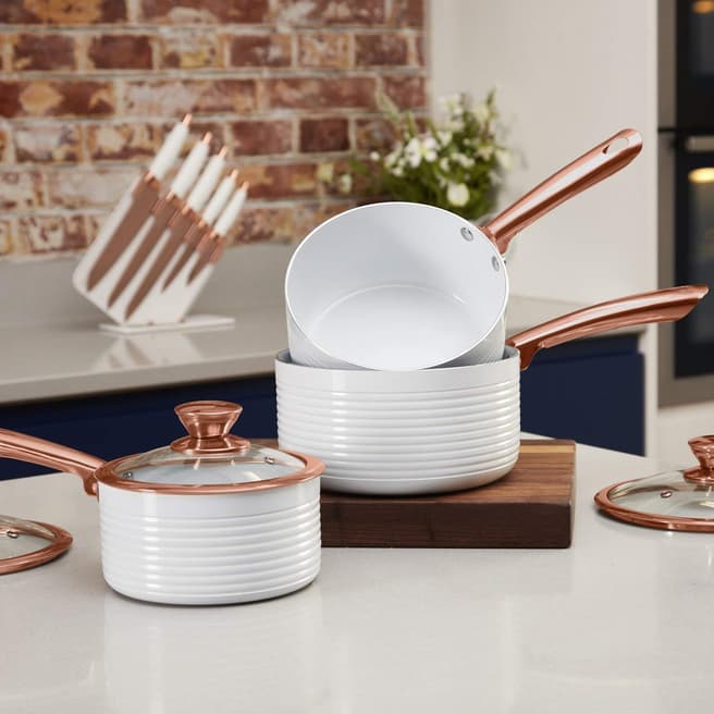 Tower 3 Piece Rose Gold & White Frying Pans