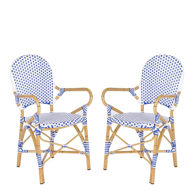 Safavieh Carla Bistro Set of 2 Arm Chairs, Blue & White