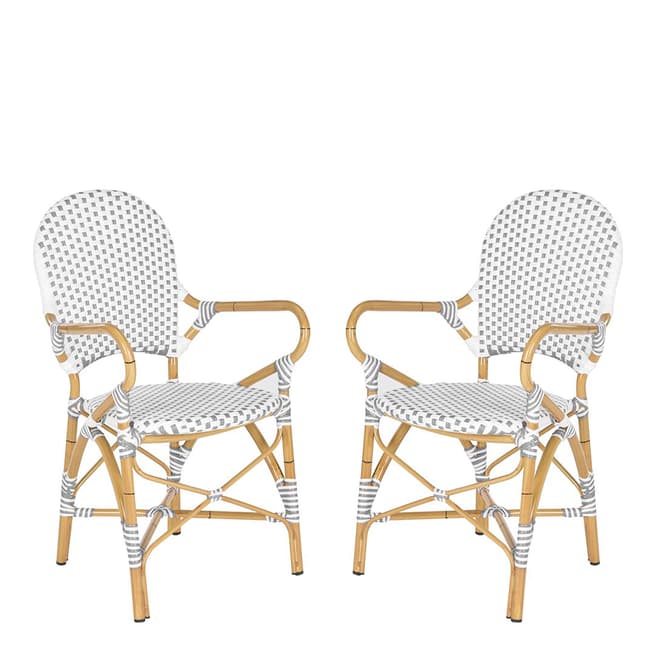 Safavieh Carla Bistro Set of 2 Arm Chairs, Grey & White