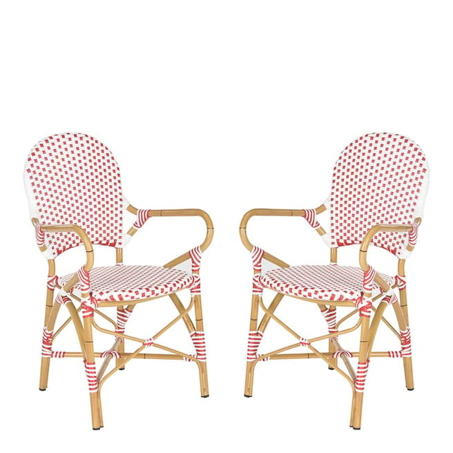 Safavieh Carla Bistro Set of 2 Arm Chairs, Red & White