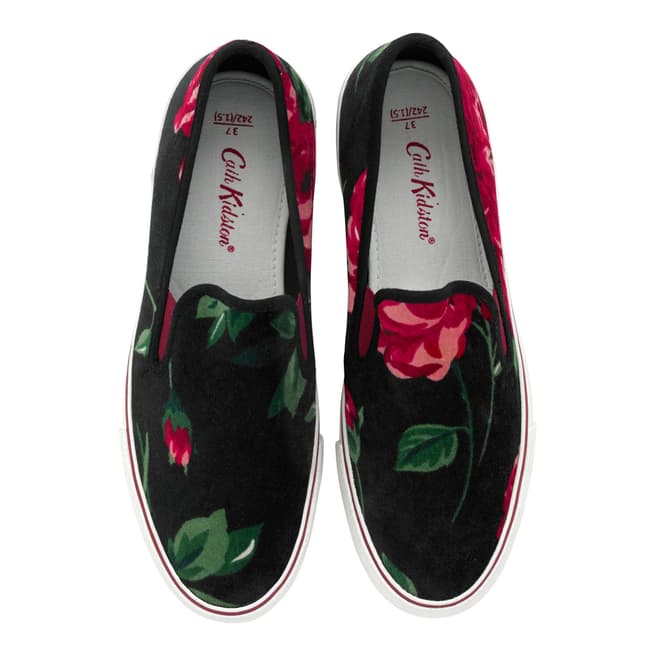 Cath Kidston Black Velvet Ardingly Rose Classic Slip On Shoes 