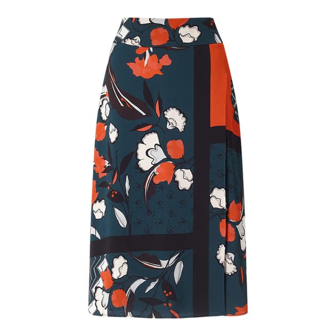 Jigsaw Orange Nordic Floral Midi Skirt